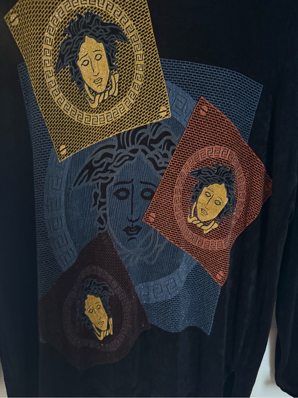 Black Long Sleeve Print Tunic Top with Medusa Graphics